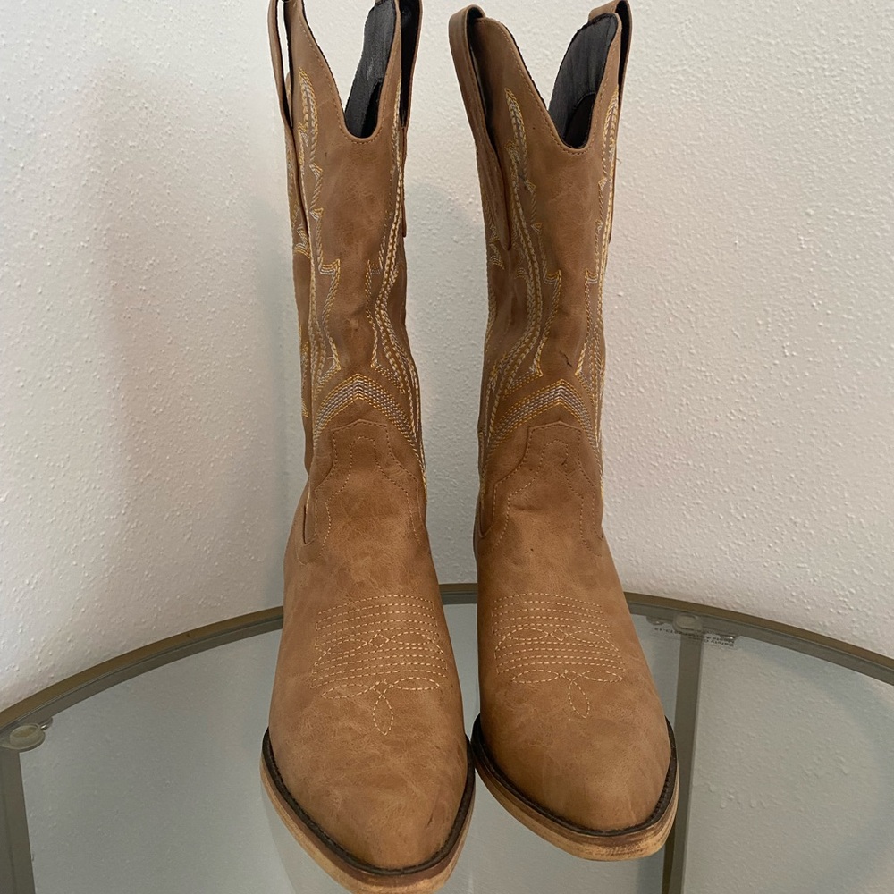 Cowboy Boots for Women Mid Calf Tan Cowgirl Boots Western Boots- size 6 - Picture 4 of 16